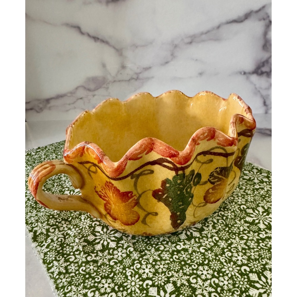 Italica Ars Italy Hand Painted Ceramic Grape Vine Scalloped Serving Bowl Yellow